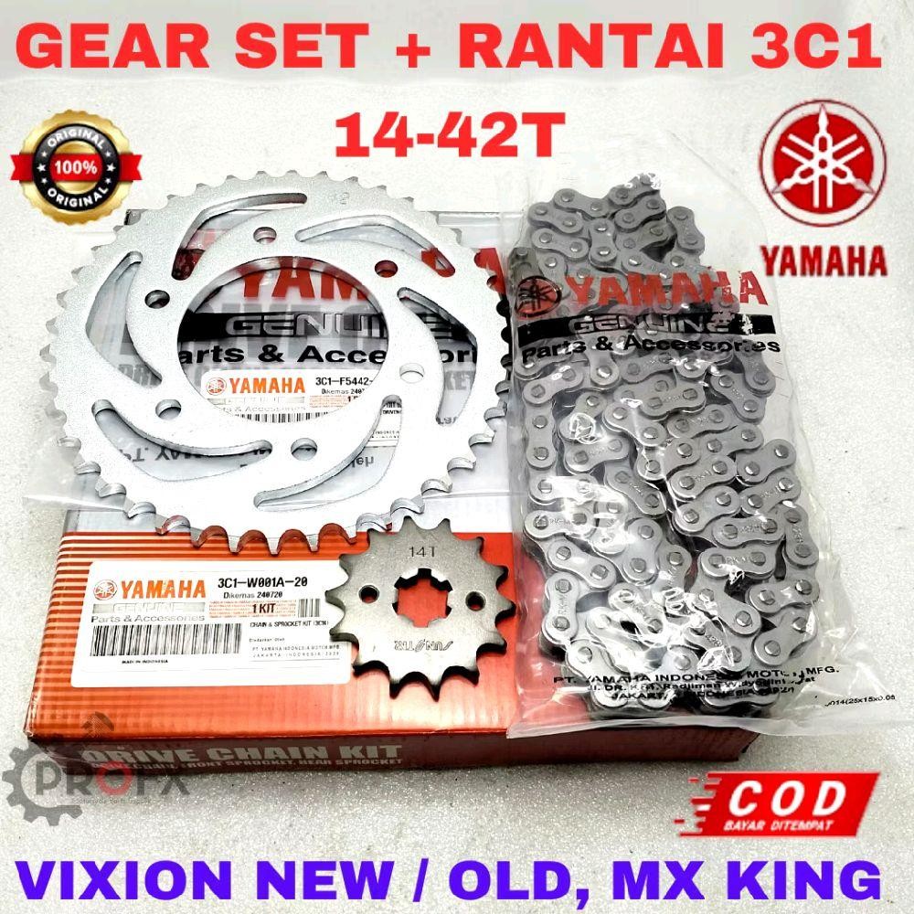 GEAR SET + RANTAI YAMAHA 3C1 14-42T VIXION NEW VIXION OLD MX KING KUALITAS ORIGINAL | SATU SET GIR V