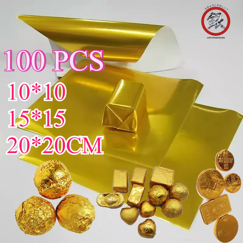 100 Lembar Foil Coklat Chocolate Foil Pembungkus Coklat Kertas Foil Bungkus Coklat/Kertas Emas Bungk