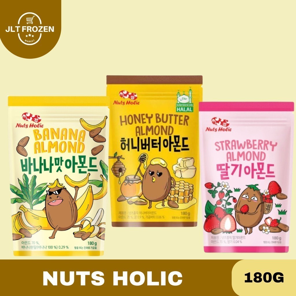 

KOKA Nuts Holic / Snack Korea Kacang Almond / Makanan Ringan Rasa Banana Almond / Honey Butter Almond Kemasan 180g 1 PCS