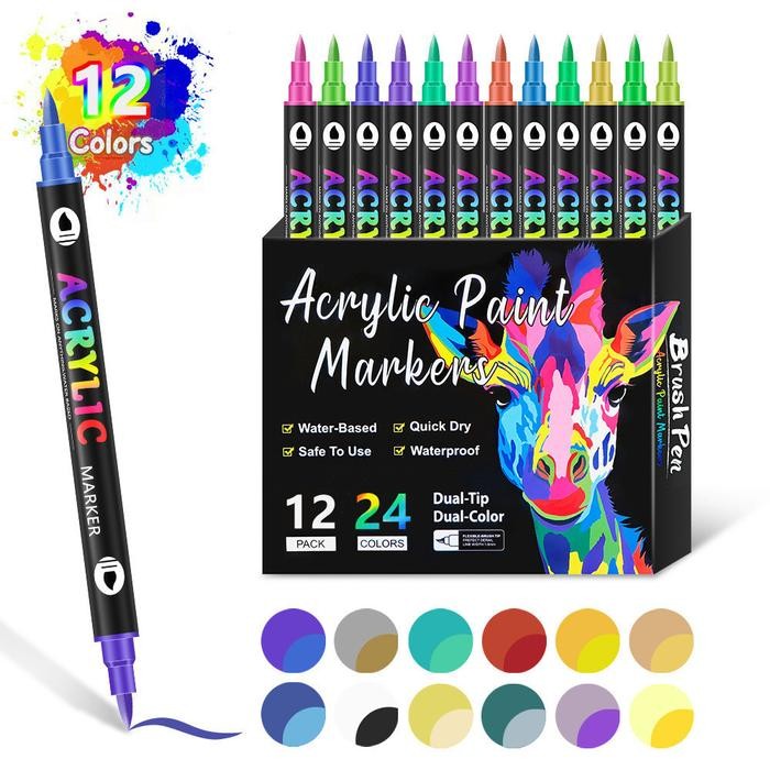 

【M-MT】BIG SALE!!! Spidol Warna Set Acrylic Marker Dual Head Watercolor Drawing Pen 24/48/72 Quick-drying Spidol Akrilik - 24 Warna
