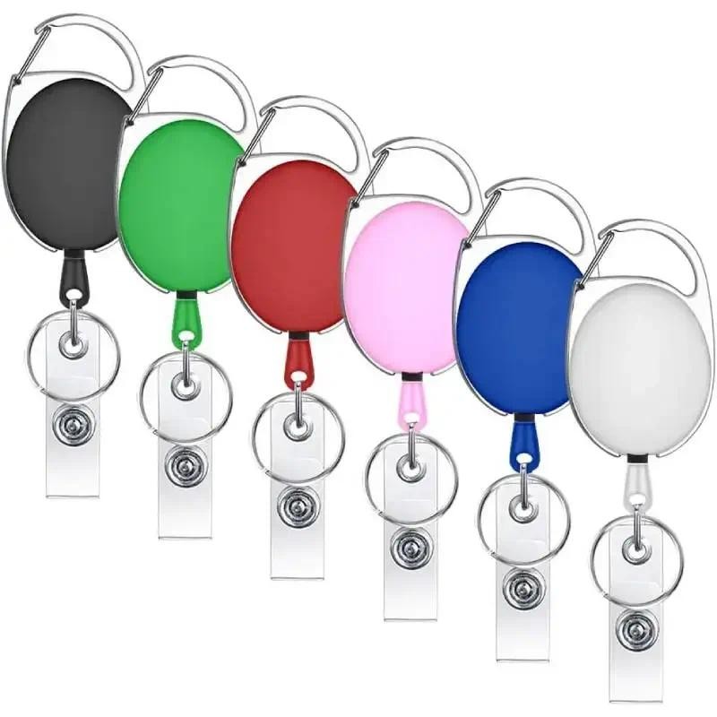 

2pcs Badge Holder Badge Reels Clip Carabiner Retractable Badge Reel Clips Lanyard Extender for Key Ring ID Card Name Keychain