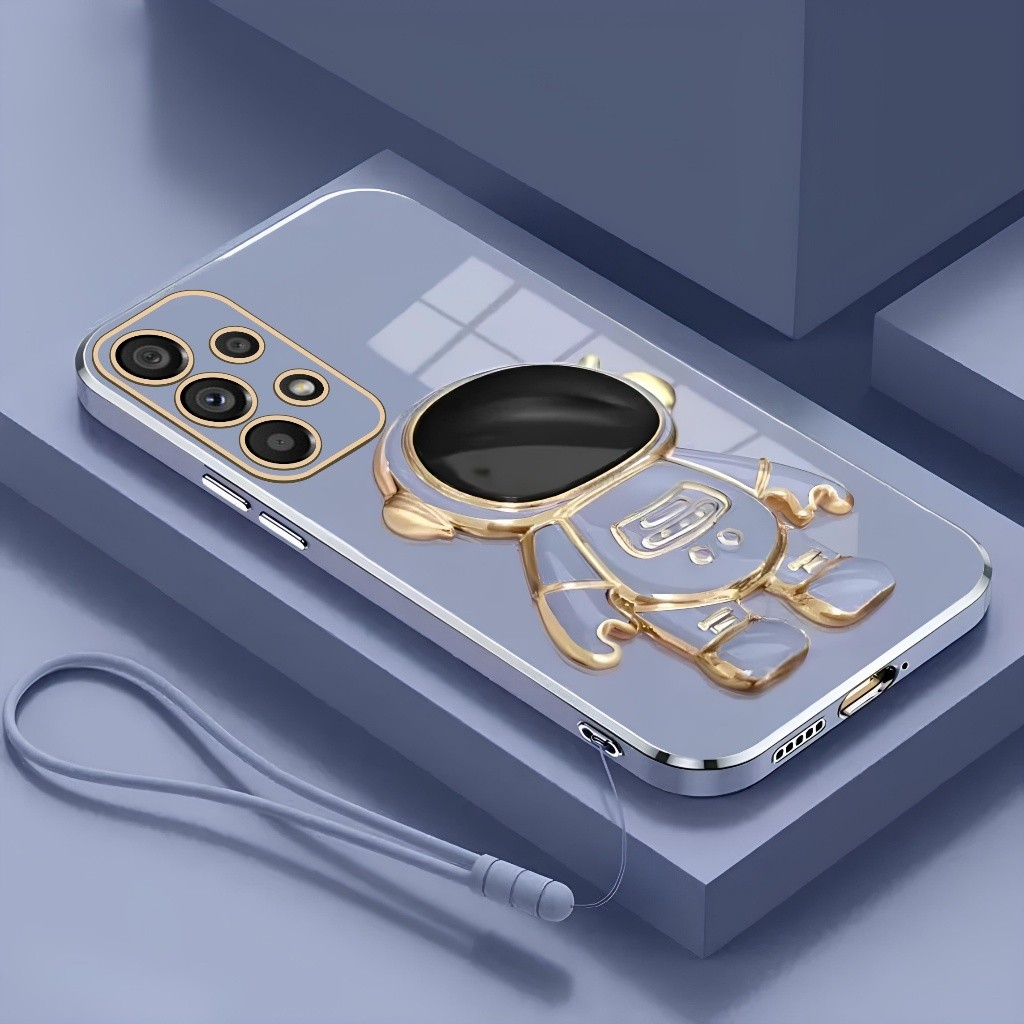 Soft Case Import Samsung A33 A53 A13 A52 A52s Dudukan Lipat Astronot Plating Free Tali Lanyard Hp