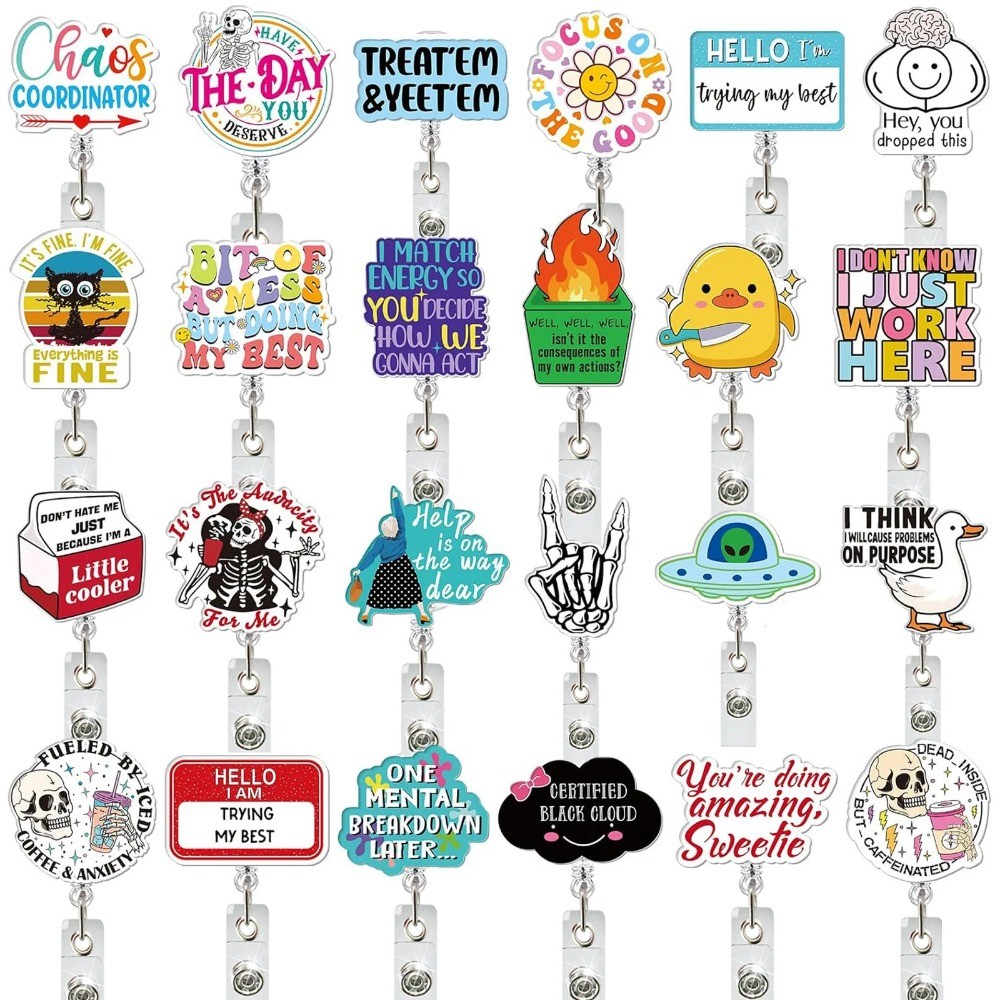 

Acrylic Flame Skull Black Cat Retractable Badge Reel ID Badge Buckle Badge Holder Gift for Doctor Nurse Teacher Student