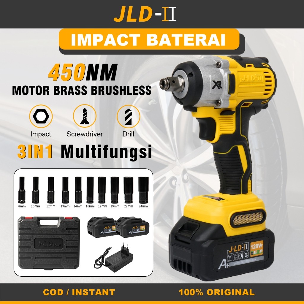 JLD-II 450NM Mesin Bor Impact Set Murah Impact Wrench Brushless & Cordless impact 128VF 2baterai JLD