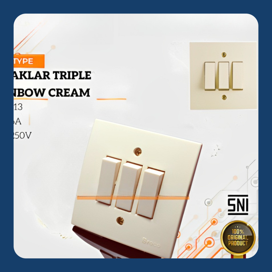 Broco Saklar Triple IB CREAM / Saklar Lampu isi 3 Gang GROSIR