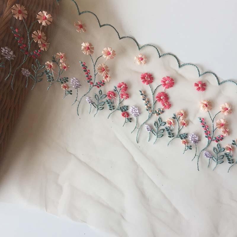 

1Meter Floral Embroidered Lace Trim For Sewing Mesh Accessories Bra Wedding Dress Lingerie Decor Trimmings High Quality