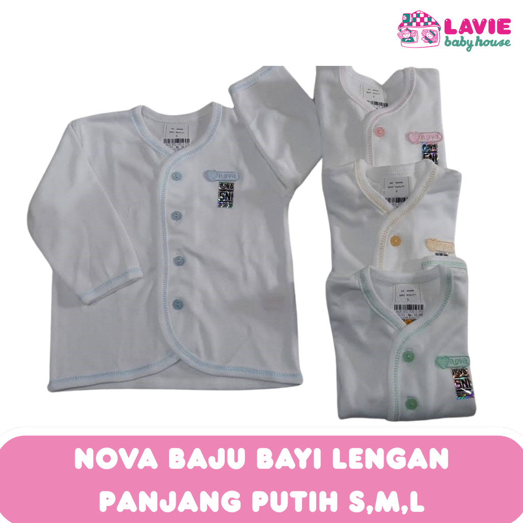 Nova Baju Bayi Lengan Panjang Putih Berlist – Size S M L - Lavie Baby House