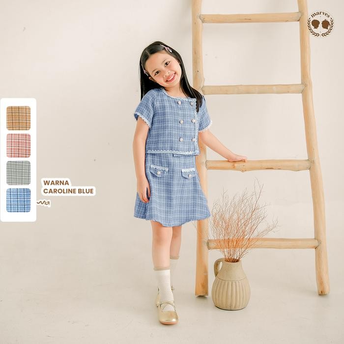COD MARVES - Leora Setelan Dress One Set Baju Anak Perempuan Korean Style Bahan Tweed Wool Lengan Pe
