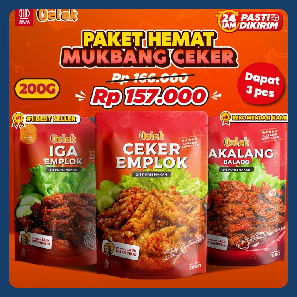 

Paket Mukbang Ceker / Ceker Emplok / Iga Emplok / Cakalang Balado / Makanan Siap Saji / Lauk Siap Saji Instant