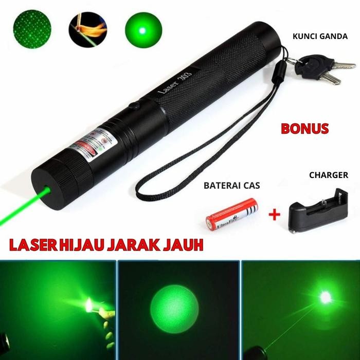 Laser Jarak Jauh 10 km Hijau Pointer Presentasi Senter Leser 303