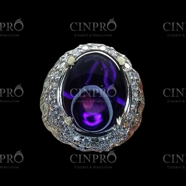 [Cinpro.Store] Cincin Pria Batu Kecubung Bungur Natural – Ring Silver 926 Elegan & Tahan Lama