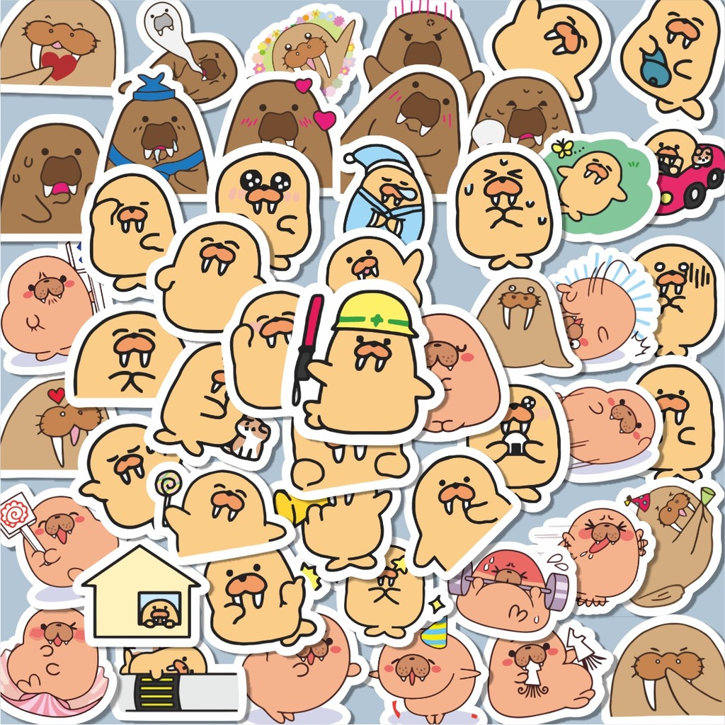 

100PCS Lucu Sticker Hewan Walrus Lucu Anti Air Stikers Berperekat Waterproof Sticker Decal Buat Motor Helm Buku Journal Koper Casing HP Laptop Botol Minum