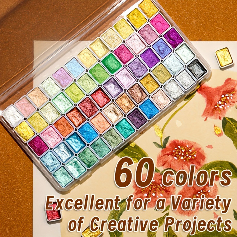 

60 Colors Pearl Watercolor Pigment: Metallic Solid Paint Portable Art Kit for Painting - Perfect Holiday Gifts for Artists