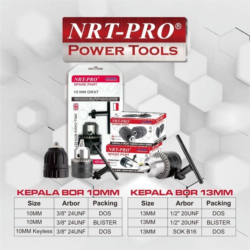 Kepala Bor 10mm dan 13mm NRT-PRO