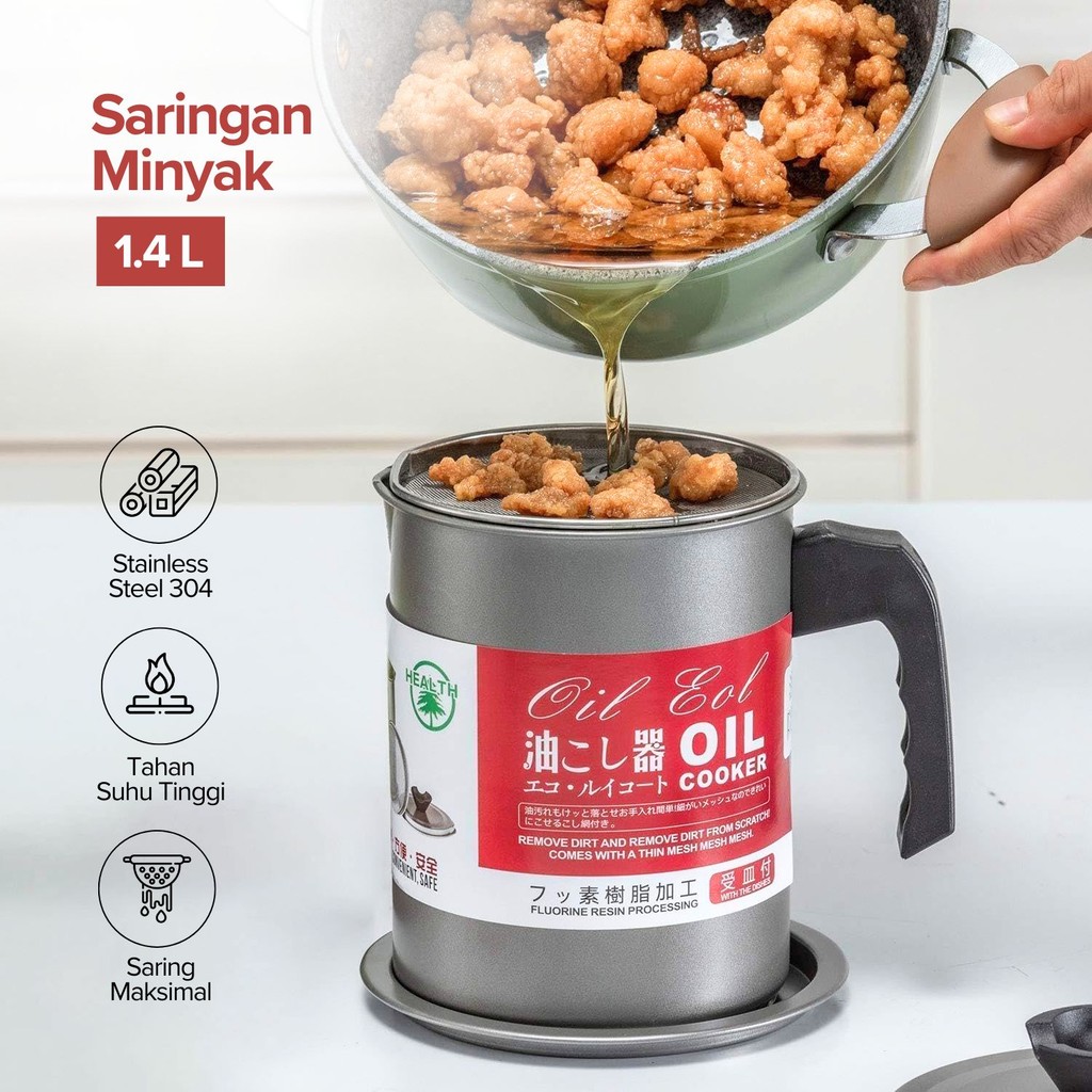 

ORIGINAL HEALTH Tempat Saringan Minyak Oil Strainer Pot Stainless Steel 1.4L - G2103
