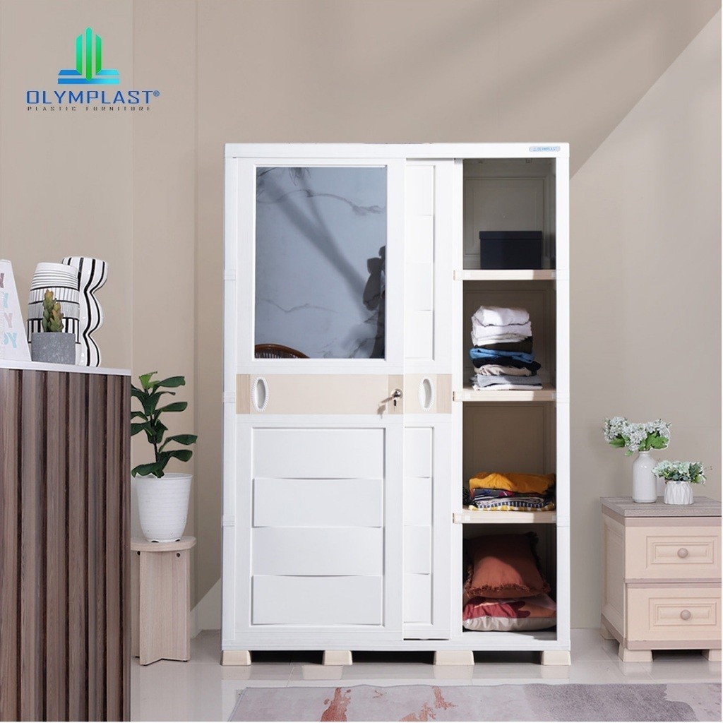OTC Sliding - Lemari Pakaian Plastik 2 Pintu Olymplast Sleding GANTUNG - HANGER - RAK / Lemari Jumbo