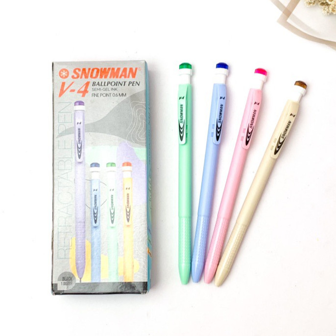 

(12 PCS) Pulpen Snowman Pulpen Snowman V-4 Hitam 0.7mm Pastel Colour - Snowman V-4 V4 V 4 0.7 mm