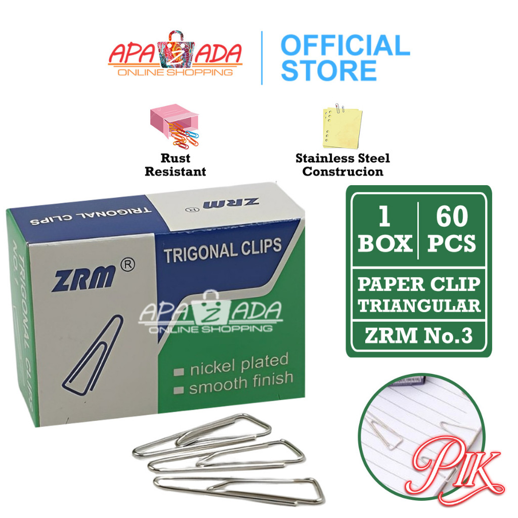 

Paper Clip Trigonal No.3 [1 Box - 60 Pcs Clip] / Klip Kertas Triangular / Penjepit Kertas ZRM
