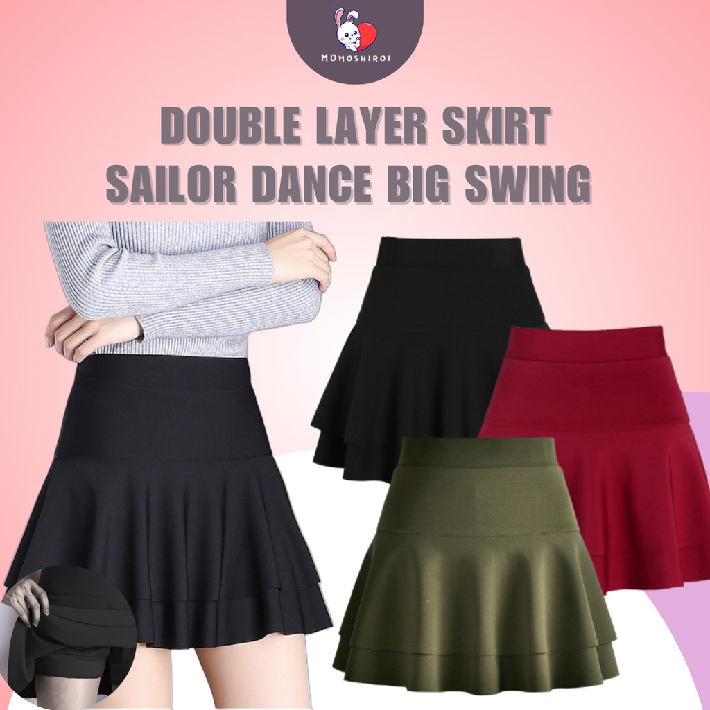 8716 - Double -layer skirt sailor dance big swing  rok pendek wanita High Waist Cake Skirt high wais