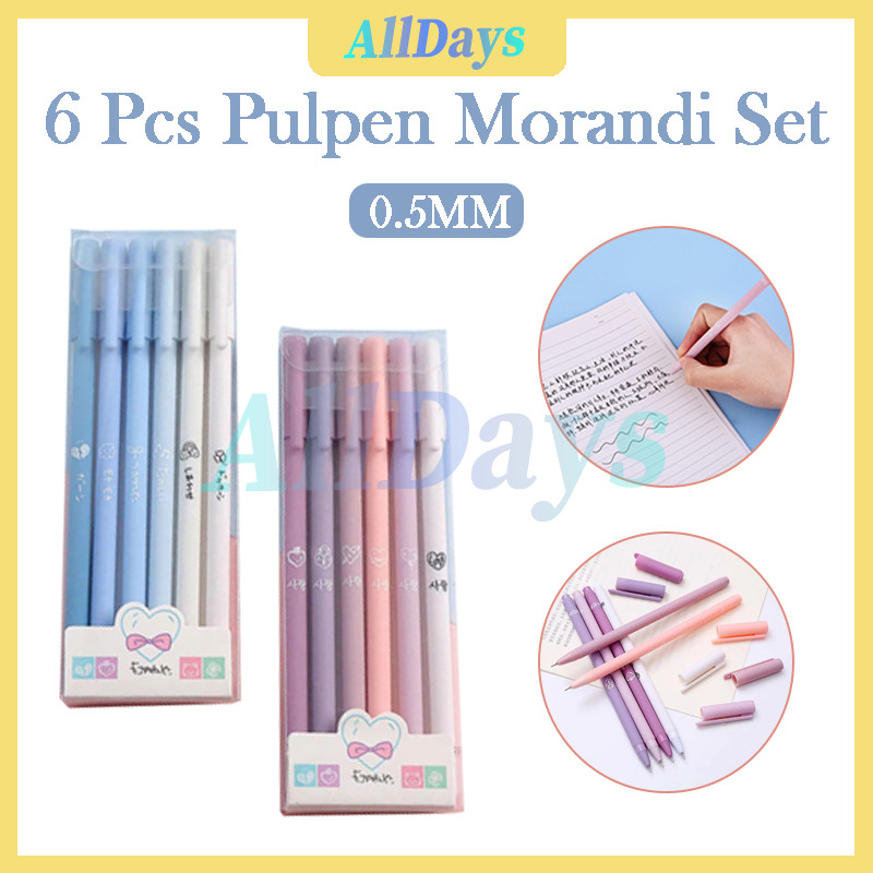 

6 Pcs Pulpen Morandi Set/Pulpen Tabung Jarum Warna Hitam/Gel Set Pena Lucu