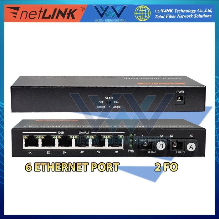 Media Konverter 2 FO 6 LAN 10/100 Ethernet Fiber Optic Converter FO Netlink - HTB 3100A A+B