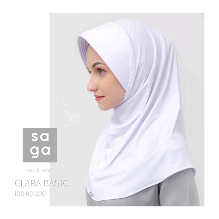 Kerudung Putih Bergo Series Sporty Clara Basic untuk Anak SMP by Saga Veikscraf - Jilbab Instan Seko