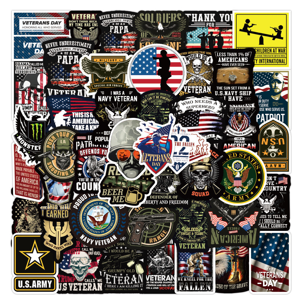 

10/30/50pcs Cartoon Commemorative Veterans Graffiti Military Equipment War Stickers Bear Unicorn School Student Diary Trunk