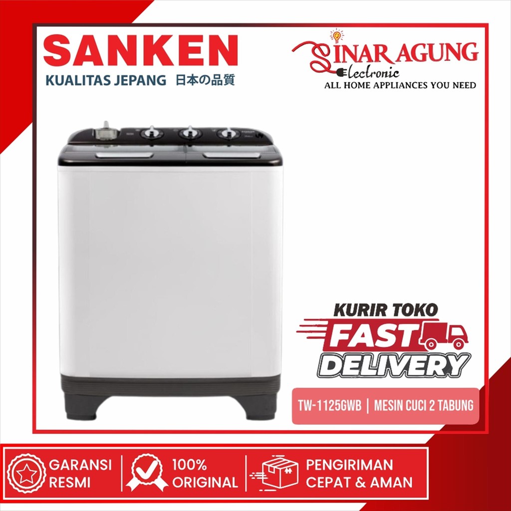 SANKEN TW-1125GWB / TW1125GWB MESIN CUCI 2 TABUNG - GARANSI RESMI