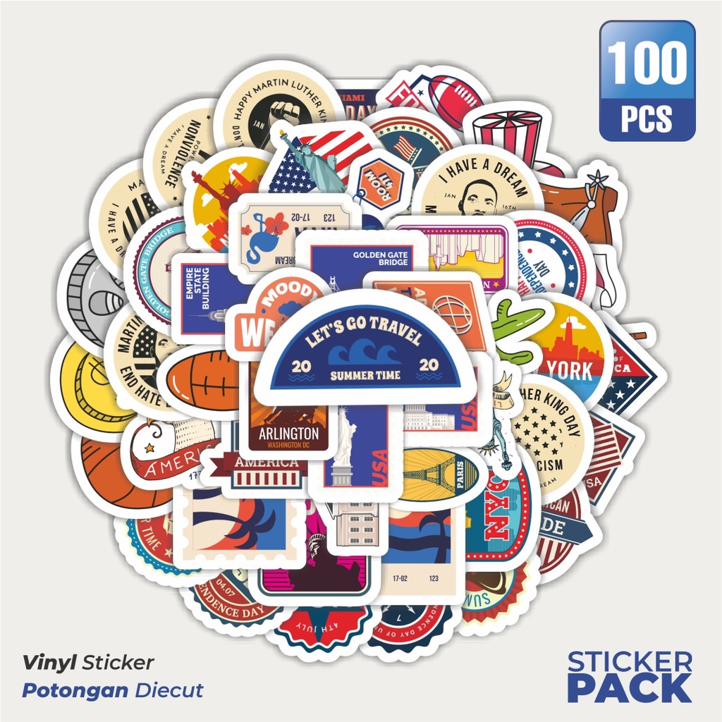 

Stiker Vinyl Sticker American Retro Sticker Waterproof Aesthetic- Untuk Laptop, Motor, dan Helm - Paper Stationery Pack