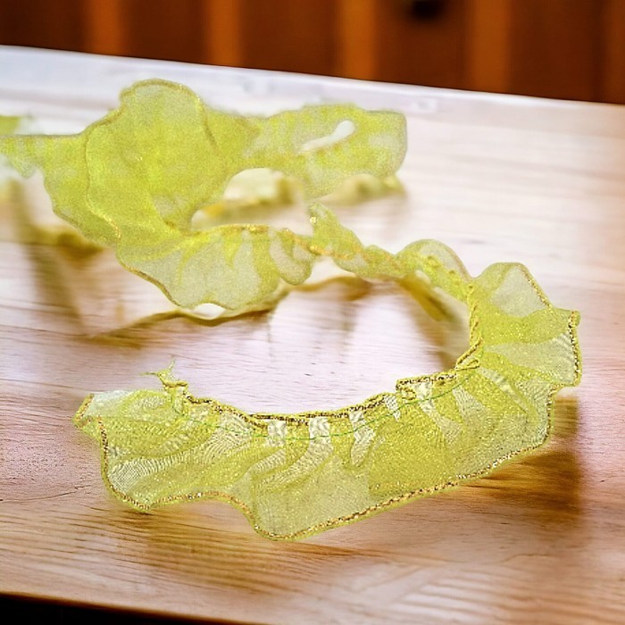 Pita Renda Transparan Garis Emas Meteran