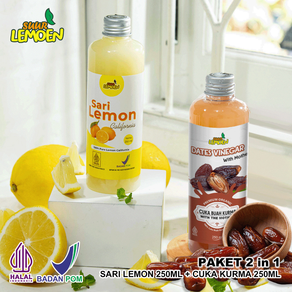

Suur Lemoen Paket Cuka Kurma 250 ml Dan Sari Lemon 250 ml Murni Asli 100%