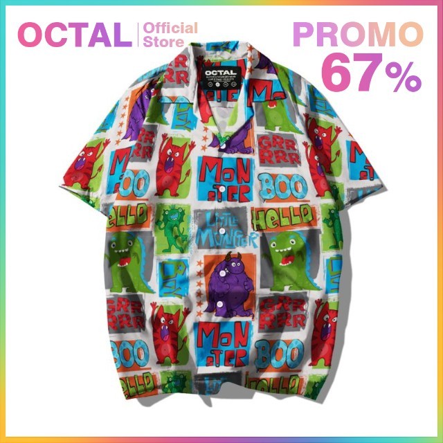 OCTAL - Kemeja Motif Pattern Pantai Printing Kasual Pria - Wanita KMP-0022