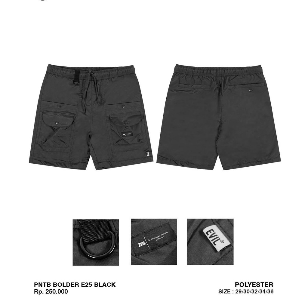 CELANA PENDEK BOARD SHORT PANTS CASUAL PARASUT PRIA HITAM ORIGINAL EVIL ARMY | BOLDER E25 BLK