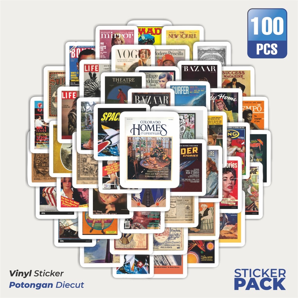

Stiker Vinyl Stiker Vintage Cover Magazine Waterproof Aesthetic- Untuk Laptop, Motor, dan Helm - Paper Stationery Pack