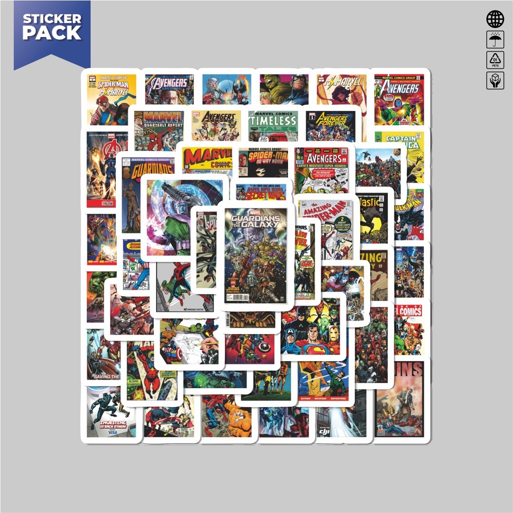 

[100PCS]Stiker Pack Stiker Komik Superhero Aesthetic Vinyl Anti Air Dekorasi Sticker Laptop Buku Journal Koper Helm Casing HP Gitar Helm Skateboard