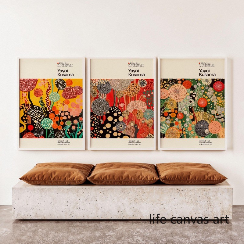 

Yayoi Kusama Inspired Japanese Floral Modern Abstract Botanical Art Posters Canvas Painting Wall Prints Picture Room Home Decor