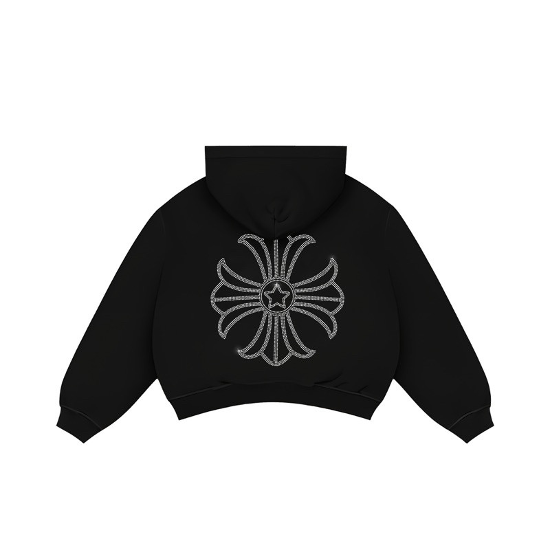 Satisfaction Hoodie Zipper 375GSM Rhinestone Studded Black