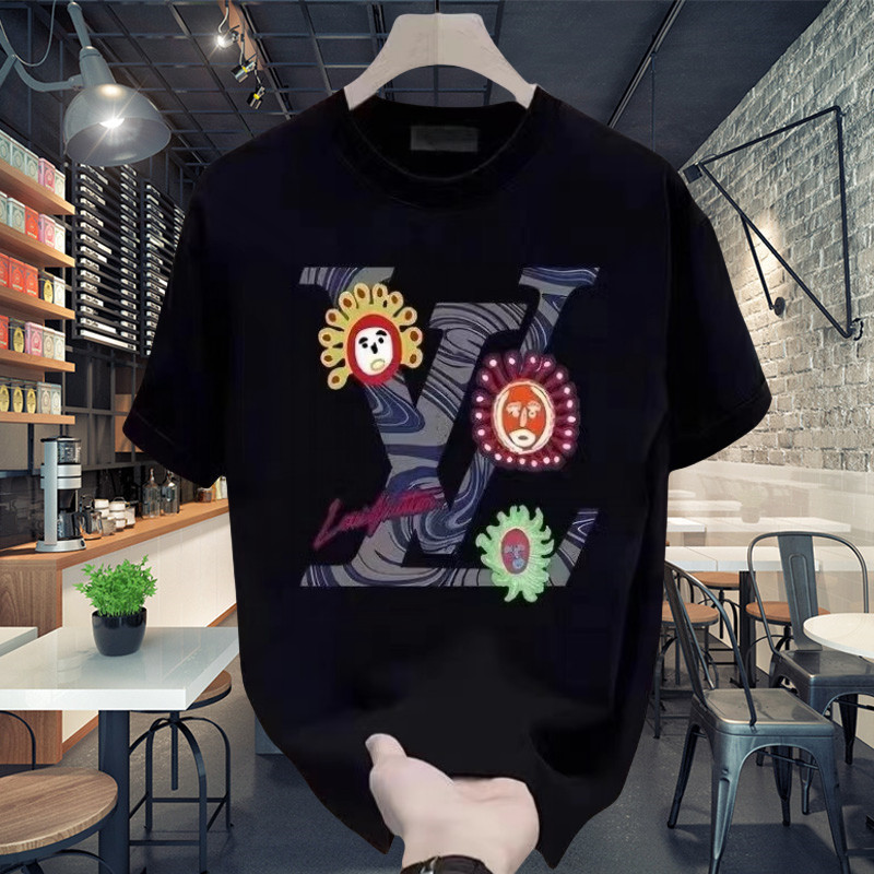 (COD)Kaos baju pria Black White Fit T Shirt Pria Wanita - LouisVuitton Dasar Pria Kaos Santai Kaos H