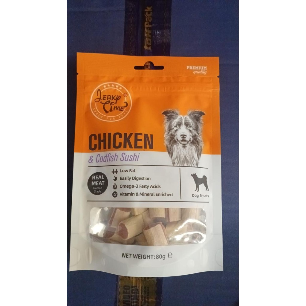 

Snack Cemilan Anjing Premium Dog Treats Jerky Time 80gr - chick-cod-sushi