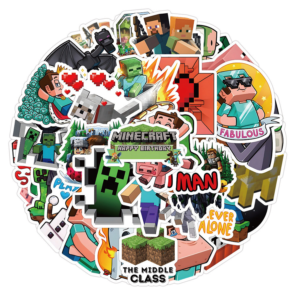 

50 Pcs Sticker Minecraft Vinyl Waterproof untuk Tempelan Laptop Tumbler HP Koper DIY