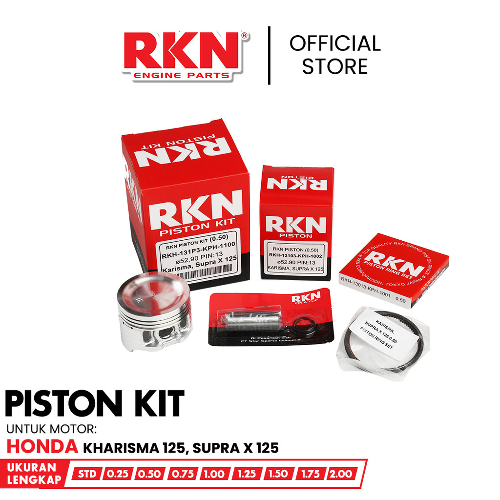 RKN Piston Kit Kharisma 125 & Supra X 125 (9 Ukuran) Oversize Original