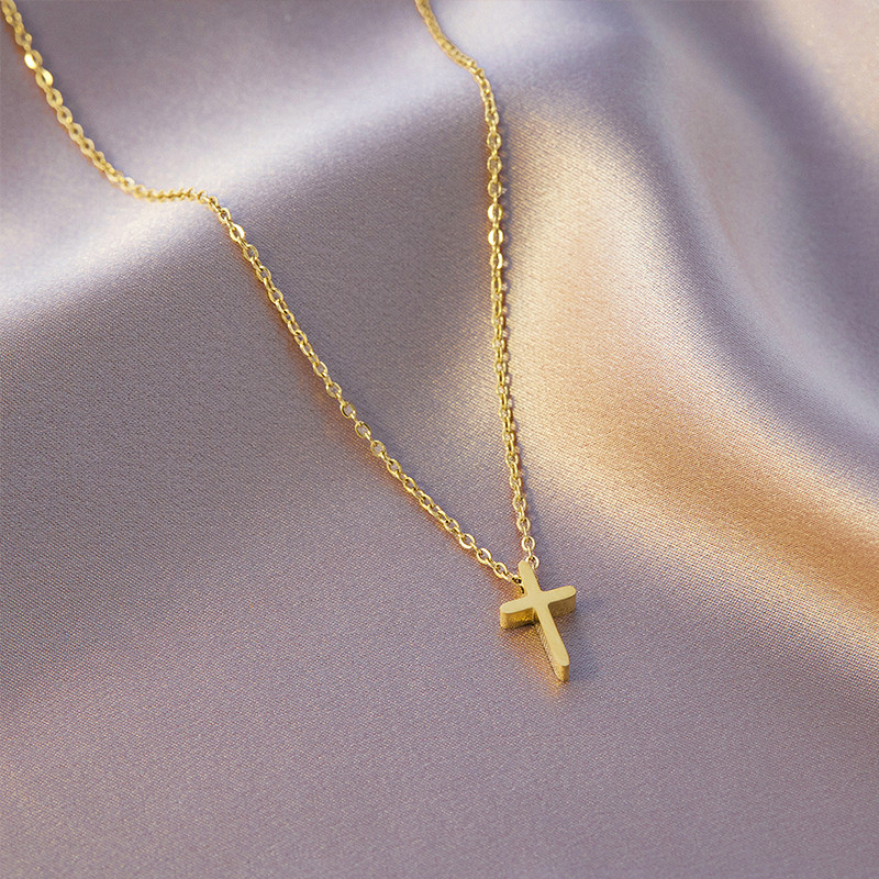 Kalung Salib Simple Titanium Asli  Wanita Kalung Liontin Salib Dipakai Sehari Hari Kalung Salib WL