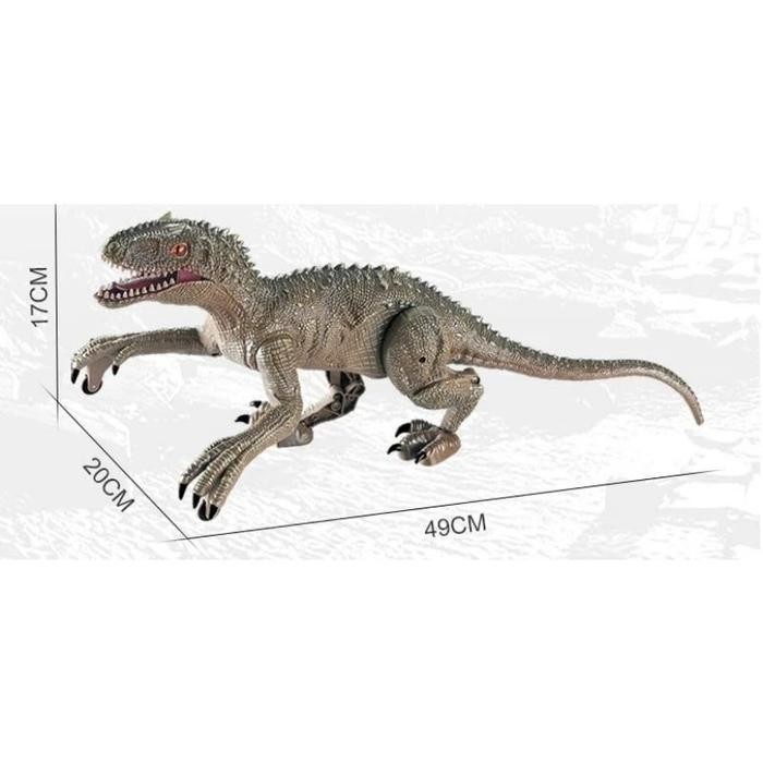 Mainan Dinosaurus Robot RC Bisa Jalan | Dino Raptor Brutal Elektrik Remote Control Anak - Abu-abu