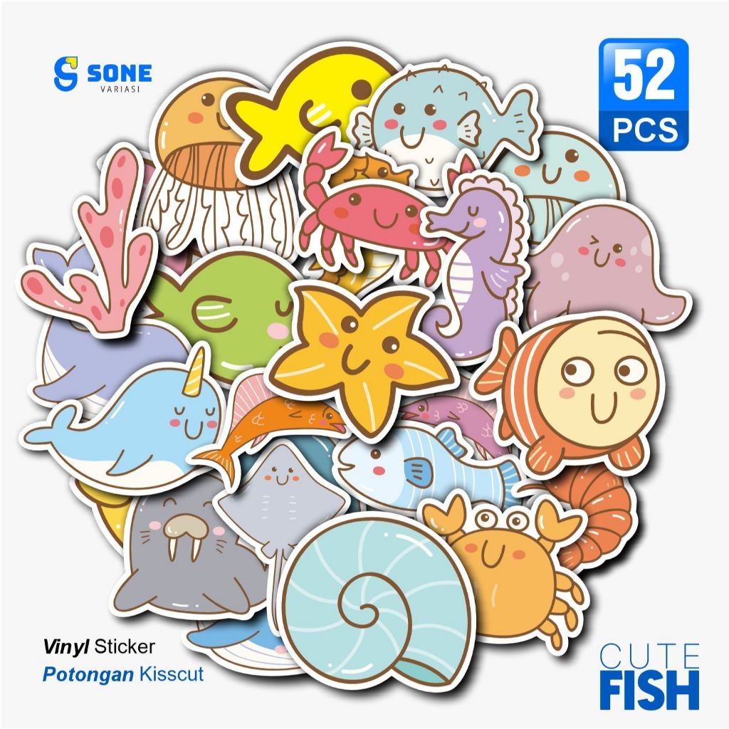

Sticker Cute Fish Paper Vinyl Anti Air Aksesoris Laptop Buku Tumbler