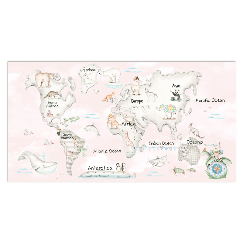 

Colorful Carton Animal World Map Poster Size Wall Decoration Large Map of The World 100x52cm Waterproof canvas map