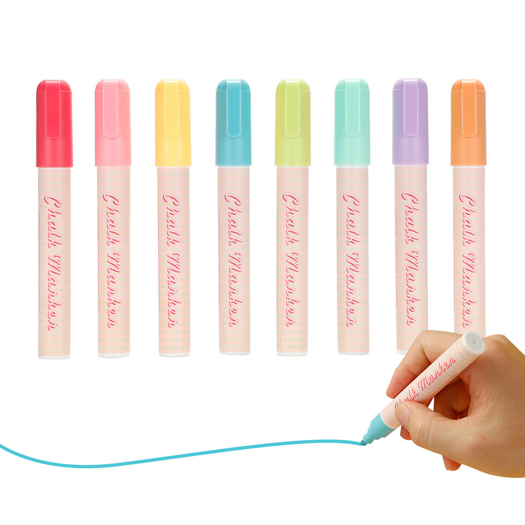

Liquid Chalk Pen Marker 8 Bright Colors 6mm Reversible Tip Round and Chisel Erasable Water-based Chalkboards Marker Pens