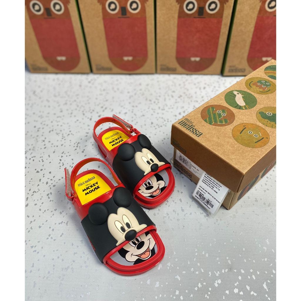 Sandal Mini Melissa Beach Slide Mickey and Friends Bb Red