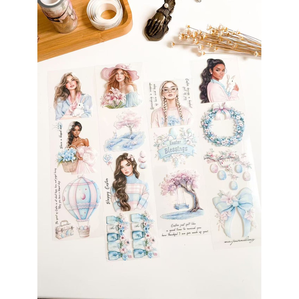 

Ma.Journaling Studio Vintage Happy Easter Girl Washi PET Tape for Card Making DIY Scrapbooking Decorative Sticker