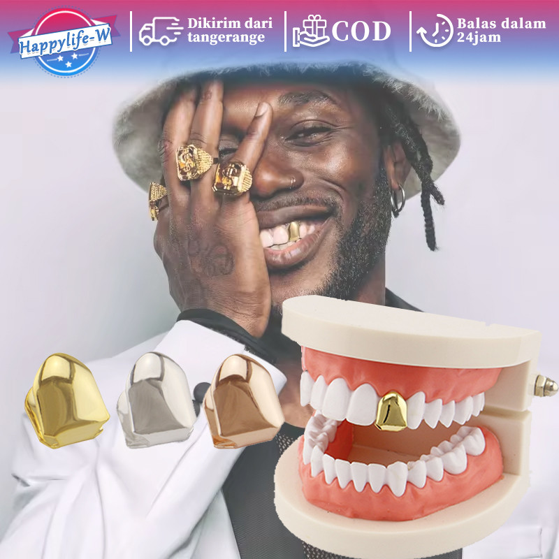 Grillz Gigi Gigi Emas Hip Hop Gigi Palsu Warna Emas Hiasan Gigi Gigi Palsu Perak
