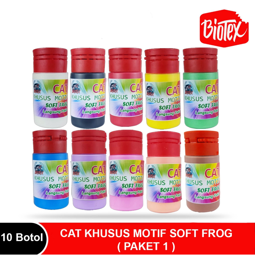 

Biotex Paket 1 Cat Khusus Motif Untuk Soft Frog 10 Warna 15 Ml